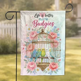 Budgies Birdcage Floral Peony Rose - Home Decor Gift for Bird Lovers Garden Flag