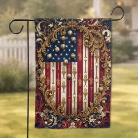 American Flag Baseballs Bats Stars - Independence Day Celebration Gift for Baseball Fan Garden Flag