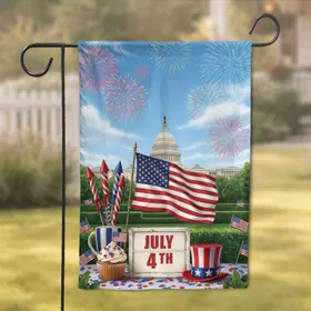 American Flag Capitol July 4th Fireworks - Independence Day Gift for Veterans Garden Flag