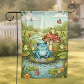 Blue Frog Green Frogs Pond Lily Pad Welcome To Our Pad - Home Decor Gift for Garden Lover Garden Flag