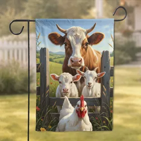 Curious Farm Animals Barn Wall - Farmhouse Decor Gift for Animal Lovers Garden Flag