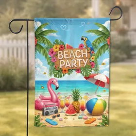 Beach Party Tropical Flamingo - Summer Vacation Home Decor for Beach Lover Garden Flag