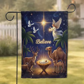 Baby Jesus Manger Believe Angel Starry Night Christmas Decor Garden Flag