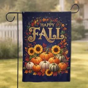 Happy Fall Pumpkins Sunflowers Berries - Autumn Celebration Home Decor Garden Flag