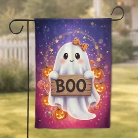 Sparkling Stars Galaxy Friendly Ghost BOO Sign Jack-O-Lanterns Candies - Halloween Party Decor Garden Flag