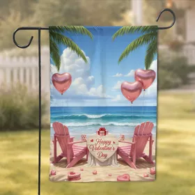 Happy Valentine's Day Beach Chairs Ocean Scene - Home Decor Gift Garden Flag