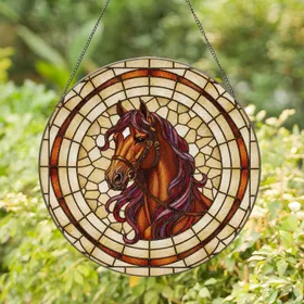 Horse Head with Flowing Mane, Bridle, White Blaze Home Decor Gift for Equestrian Stained Glass Suncatcher