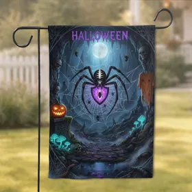 Black Spider Skeleton Halloween Cave Scene - Halloween Party Goth Decor Gift Garden Flag