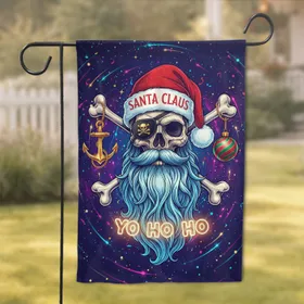 Cosmic Pirate Skull Santa Hat Bauble Anchor - Christmas Gift Garden Flag