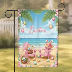 Easter Adirondack Chairs Eggs Tropical Beach - Easter Holiday Decor Garden Flag