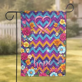 Pink Ribbon Hope Floral Garden - Breast Cancer Awareness Gift for Fighters & Survivors Garden Flag