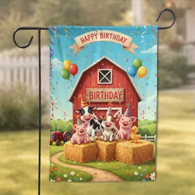 Barnyard Birthday Baby Farm Animals Scene - Kids Party Home Decor for Young Children Garden Flag