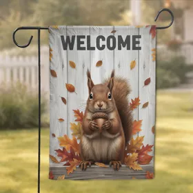 Welcome Brown Squirrel Acorn Autumn Leaves - Fall Home Decor Gift Garden Flag