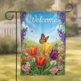 Welcome Tulips Monarch Butterfly - Housewarming Gift for Garden Lover Garden Flag