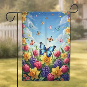 Blue Morpho Butterfly Spring Floral Home Decor Gift for Nature Lovers Garden Flag