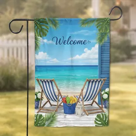 Beach Chairs Welcome Tropical Ocean Vista - Coastal Home Decor Gift for Beach Lovers Garden Flag