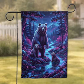 Brown Bear Cub Neon River Forest - Wildlife Lover Home Decor Gift Garden Flag