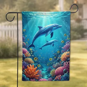 Majestic Blue Dolphin Deep Sea Coral Reef Tropical Fish - Ocean Home Decor Gift Garden Flag