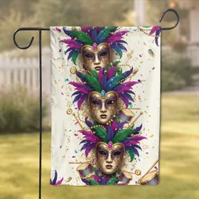 Venetian Jeweled Feathered Carnival Masks Golden Drums Confetti - Festive Party Decor Garden Flag