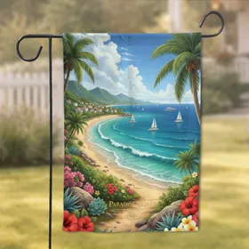 Tropical Ocean Beach Town Mountain - Travel Lover Home Decor Gift Garden Flag