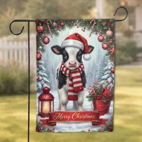 Baby Calf Santa Hat Christmas Snow - Holiday Gift for Cow Lover Garden Flag