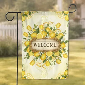 Ornate Antique Welcome Sign Lemon Citrus Blossoms Tulips Filigree - Home Decor Gift Garden Flag