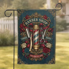 Barber Pole Straight Razor Scissors Barber Shop Vintage Grooming - Salon Decor Gift Garden Flag