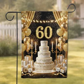 Glitter Gold 60th Birthday Cake Candelabra - Milestone Celebration Party Gift Garden Flag