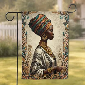 African Woman Headwrap Tribal Patterns - Home Decor Gift for Cultural Art Lover Garden Flag