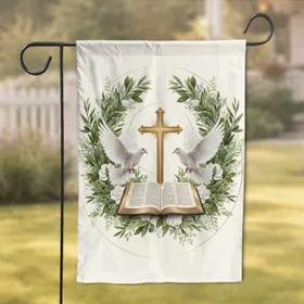 Golden Cross Doves Bible Wreath - Faith Home Decor Gift for Believers Garden Flag
