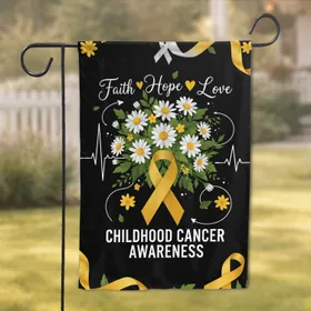 White Daisies Yellow Ribbon Childhood Cancer Awareness - Support Event Gift for Advocates Garden Flag