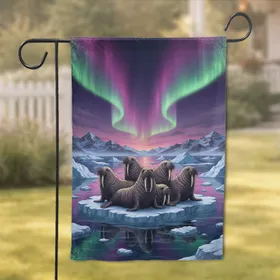 Majestic Walruses Aurora Borealis Arctic Ice - Wildlife Lover Gift Garden Flag