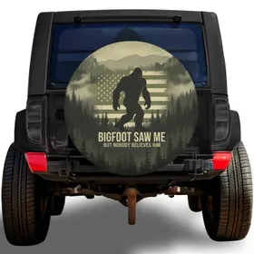 Bigfoot American Flag Forest Wilderness - Outdoor Lover Gift for Bigfoot Fan Spare Tire Cover