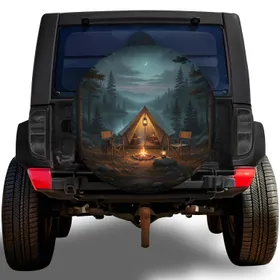 Camping Tent Campfire Lake - Outdoor Adventure Gift for Campers Spare Tire Cover
