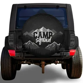 CAMP Squad Mountains Pine Trees - Outdoor Adventure Gear for Campers Spare Tire Cover