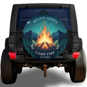 NO CITY LIGHTS CAMP FIRE Starlit Night Mountains - Camping Trip Essentials Spare Tire Cover