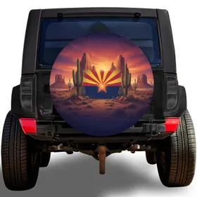 Arizona State Flag Saguaro Cactus Mesas - Southwest Travel Enthusiast Gift Spare Tire Cover