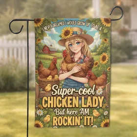 Anime Chicken Lady Farmhouse Landscape - Farmhouse Decor Gift for Chicken Lovers Garden Flag