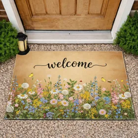 Welcome Wildflower Field Butterflies Ladybug - Rustic Home Decor Gift for Garden Lover Doormat