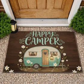 Happy Camper Travel Trailer Wildflower - Home Decor Gift for Camper Lover Doormat