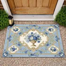 Classical Urn Roses Hydrangeas Acanthus Leaves Scrollwork - Home Decor Gift Doormat