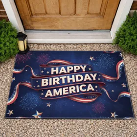 Happy Birthday America Banners Stars - Independence Day Gift for Veterans Doormat