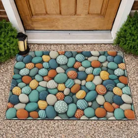 Rounded River Pebbles Beach Stones Mosaic - Home Decor Gift Doormat