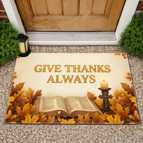Give Thanks Always Bible Candle Autumn Leaves - Thanksgiving Home Decor Doormat