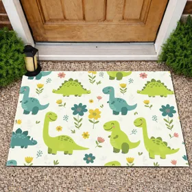T-Rex Brontosaurus Stegosaurus Flowers - Home Decor Gift for Kids Doormat