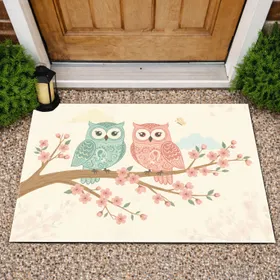 Owls Blossom Branch Cherry Blossoms Butterfly - Nature Lover Home Decor Gift Doormat