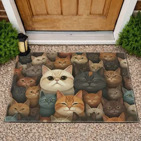 Overlapping Cat Faces with Diverse Expressions Home Decor Gift for Cat Lovers Doormat