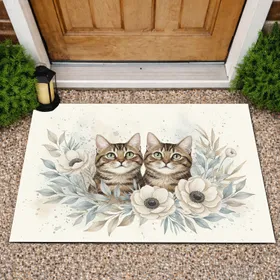 Tabby Cats Botanical Anemone Home Decor Gift for Cat Lovers Doormat