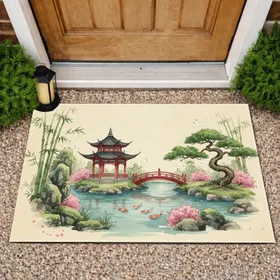 East Asian Garden Pavilion Koi Pond - Home Decor Gift for Garden Lover Doormat