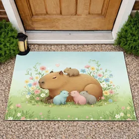 Capybara Family Wildflower Meadow Pink Heart - Home Decor Gift for Capybara Lover Doormat